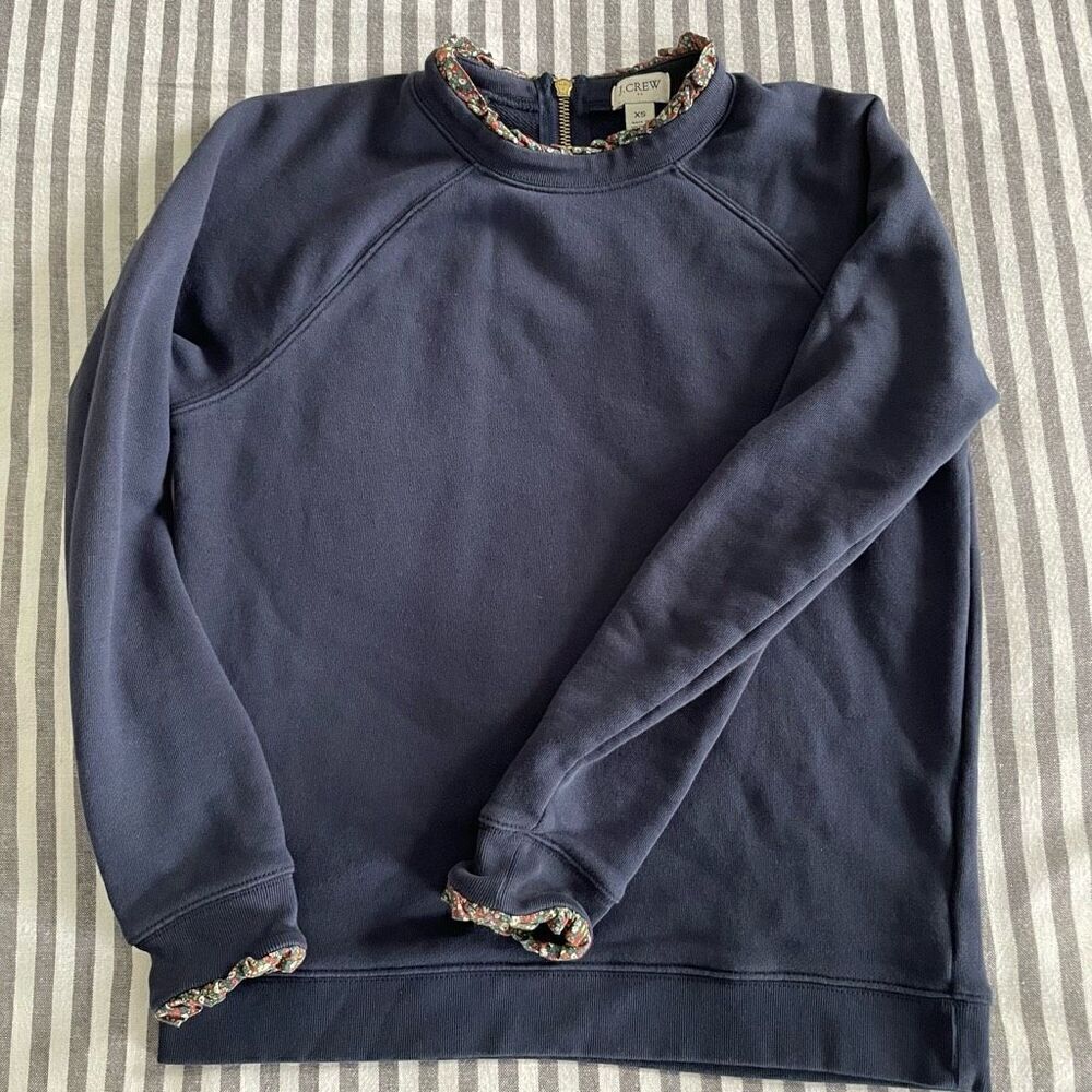 J Crew Woven Ruffle Neck Pullover Size XS